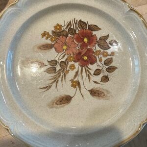 Floral Ceramic Dinner Plate in Red & Brown